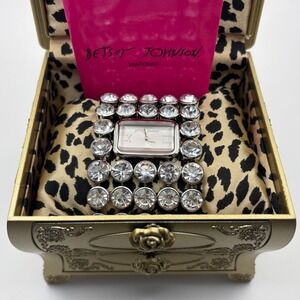 Betsey Johnson Crystal Bracelet Watch Wide Silver Tone Needs Battery